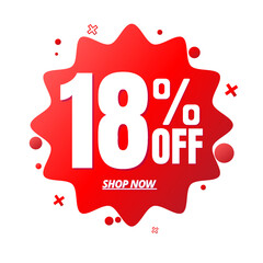 18% off, red online super discount sticker in Vector illustration, with various abstract sale details, Eighteen 