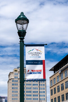 Colorado Springs, CO - July 3, 2022: Colorado Springs Is Also Known As Olympic City USA And This Banner States That It Is The Proud Home Of US Figure Skating