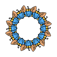 autumn round banner, place for text. round frame made of leaves and umbrellas. ornament seasonal for holidays - vector illustration isolate