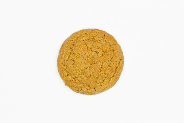 Oatmeal cookies on white background. Isolated. Oatmeal Raisin Cookies made from an oatmeal-based dough whose ingredients include flour, sugar, eggs, salt and spices. Dessert, snack. Close-up. Top view