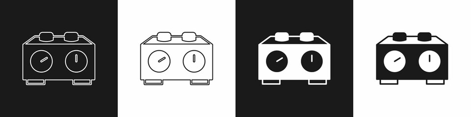 Set Time chess clock icon isolated on black and white background. Sport equipment. Vector