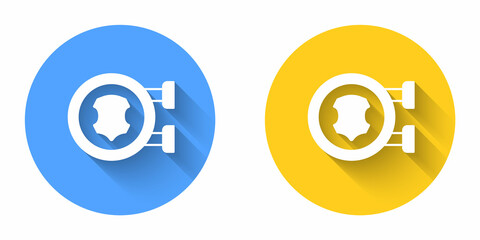 Obraz premium White Leather icon isolated with long shadow background. Circle button. Vector