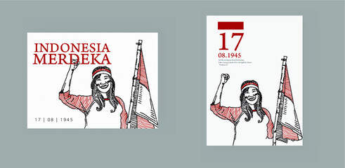 woman with the flag for 
Indonesian independence celebration