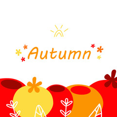 Vector template with autumn red and yellow berries and leaves on white background. Flat style botanical illustration for festive decor, celebration design, banners, wallpaper and other graphics