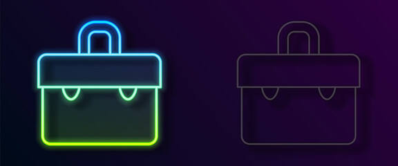 Glowing neon line Briefcase icon isolated on black background. Business case sign. Business portfolio. Vector
