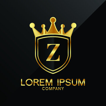 Letter Z crest logo Alphabet logotype shield crown gold vector design