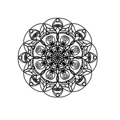 Easy mandala, simple mandalas flowers coloring page on white background.