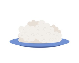 Cottage cheese on plate. Dairy products, natural and organic food. Protein and useful elements. Advertising poster or banner for website, social media sticker. Cartoon flat vector illustration