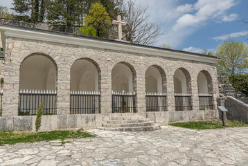 Fototapeta na wymiar Archways of white stone in a religious building