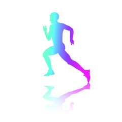 Fototapeta na wymiar Vector Neon Gradient Silhouette Runner Man Isolated on White Background. Sport Concept Silhouette Illustration. Running Man in Race. Creative energy concept human runner icon.