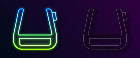 Glowing neon line Smart glasses mounted on spectacles icon isolated on black background. Wearable electronics smart glasses with camera and display. Vector