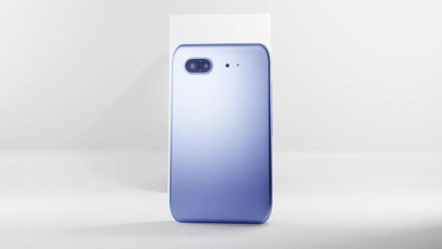 3D Product Animation of a blue metallic iphone against a white background 