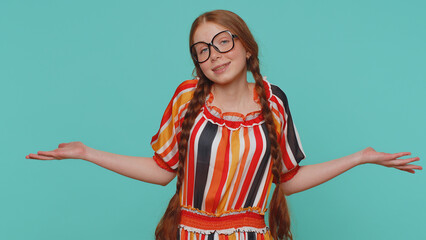I dont know what to say. Confused redhead girl feeling embarrassed about ambiguous question, having...