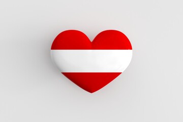 Austrian souvenir - a heart-shaped badge with the flag of Austria as a symbol of patriotism and pride in their country. State symbol of Austria on a glossy badge. 3D rendering