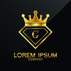 Gold Diamond and Crown G Letter Logo Design vector Template