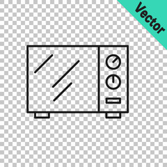 Black line Microwave oven icon isolated on transparent background. Home appliances icon. Vector