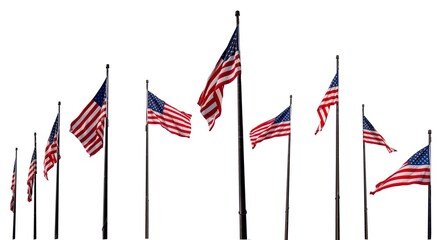 American Flags on white background 