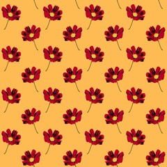 Colorful flower seamless pattern in abstract hand drawn style. Repeating floral illustration for summer fabric, decoration, cloth, textile, ornament, cover, wallpaper, poster, fashion design.