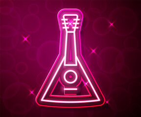 Glowing neon line Musical instrument balalaika icon isolated on red background. Vector