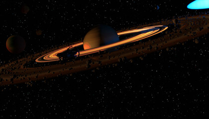 3 D Illustration eines weit entfernten Planetensystems. © Adis