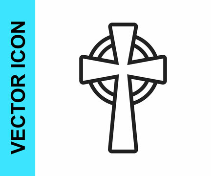 Black line Celtic cross icon isolated on white background. Happy Saint Patricks day. National Irish holiday. Vector