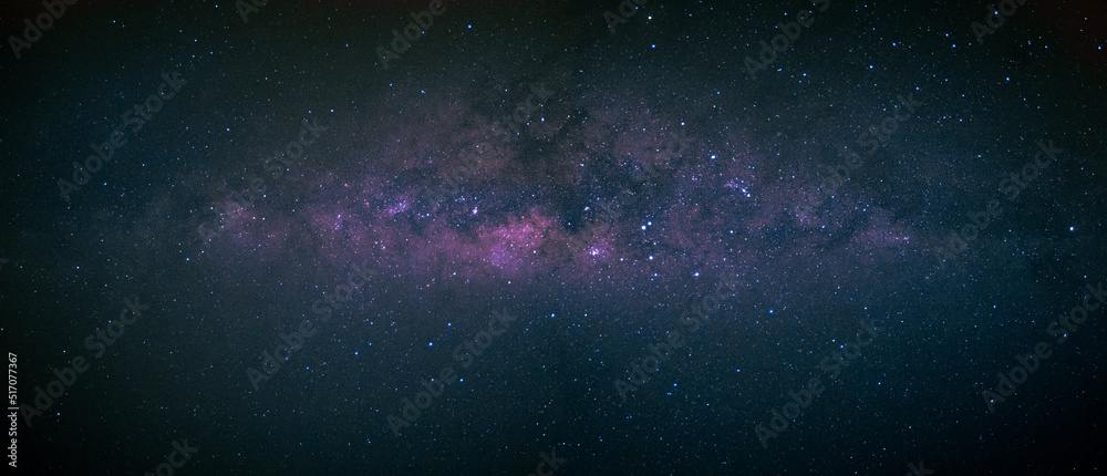 Wall mural astrophotography of visible milky way galaxy. stars, space, nebula and stardust at a starry night sk