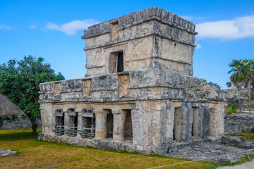 Naklejka premium Temple of the frescos, Mayan Ruins in Tulum, Riviera Maya, Yucatan, Caribbean Sea, Mexico