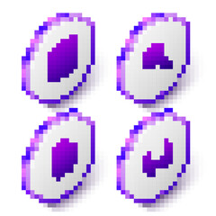 Set Isometric Book, Magnifying glass, FB2 File and Glasses icon. Purple hexagon button. Vector