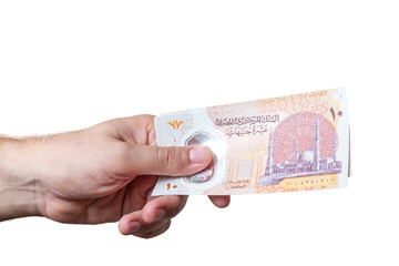 Egyptian Money, Man Holdoning Wallet, Paper Banknotes, Plastic New Ten Egyptian Pound, Arabic Side - obrazy, fototapety, plakaty