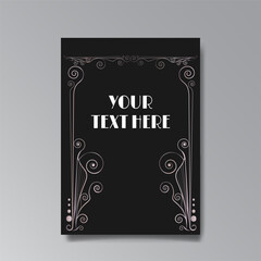 Art Nuevo template golden-black white, A4 page, card, invitation, floral lines and swirls ornament