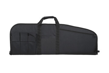 Soft black weapon case with extra pockets. Bag for storing and transporting weapons. Isolate on a white back.