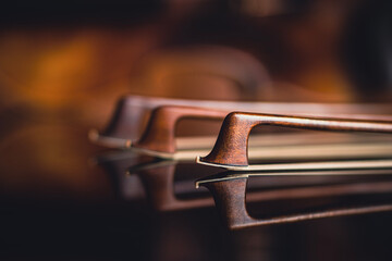 close up of a violin bow