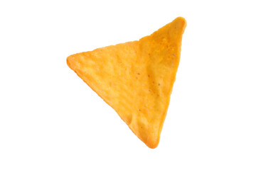 One tasty tortilla chip (nacho) on white background