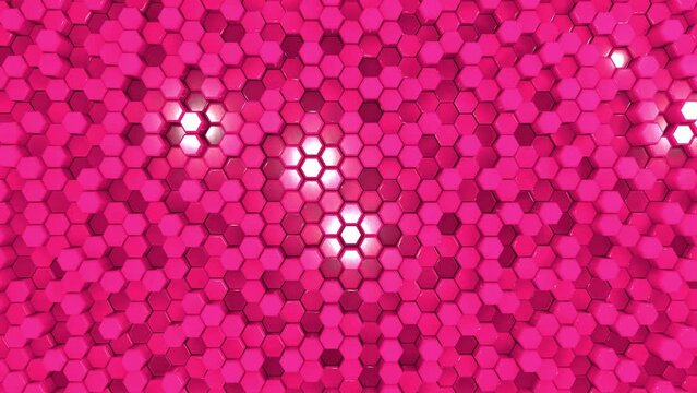 Fondo animado 3D de hex&aacute;gonos fuscias en movimiento. Fondo de pantalla. Fondo para videos. Baner digital.
