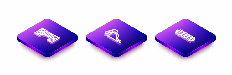 Set Isometric line Playground kids bridge, Slide playground and Education logic game icon. Vector