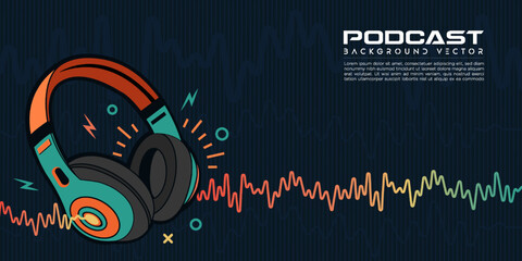 Colorful music podcast background illustration with sound bar - obrazy, fototapety, plakaty