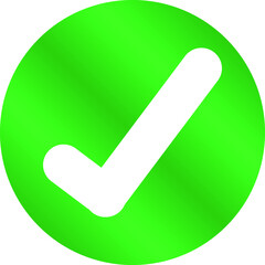 Check symbol enclosed within a metallic green circle