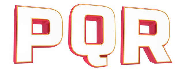 Fluorescent alphabet. Neon letters P, Q, R. Colors: pink, yellow and white. Path save.  Beautiful 3D illustration. - obrazy, fototapety, plakaty