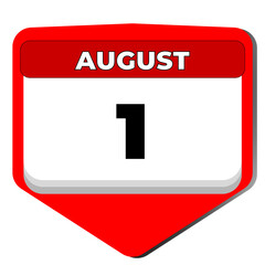 1 August vector icon calendar day. 1 date of august. First day of august. 1st date number. 1 day calendar. One date. Swiss National Day Switzerland.
