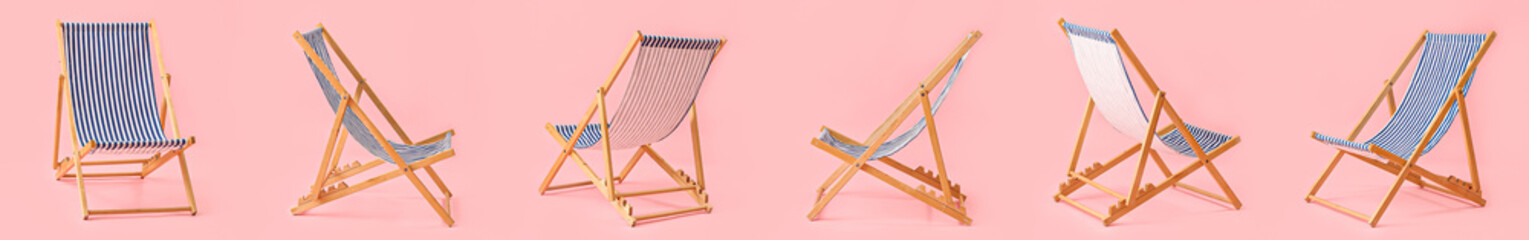 Set of deck chairs on pink background