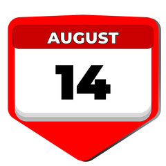 14 August vector icon calendar day. 14 date of august. Fourteenth day of august. 14th date number. 14 day calendar. Fourteen date. Pakistan Independence Day