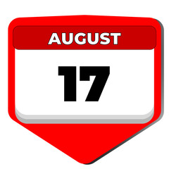 17 August vector icon calendar day. 17 date of august. Seventeenth day of august. 17th date number. 17 day calendar. Seventeen date. Indonesia Independence Day