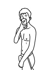black and white of cute man cartoon for coloring