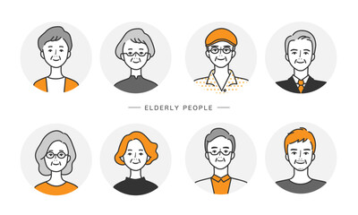 年配の男性と女性の顔セット