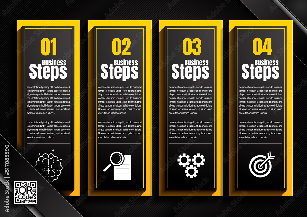 Wall mural infographics design, 4 process chart diagram template for presentation workflow, abstract timeline e