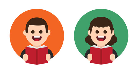 Person reading book character vector illustration. Reader icon profile avatar.