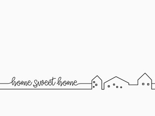 simple black home sweet home calligraphic continuous lettering text line theme element for header background, banner, cover, card, label, wallpaper. wrapping paper. seamless font vector design.