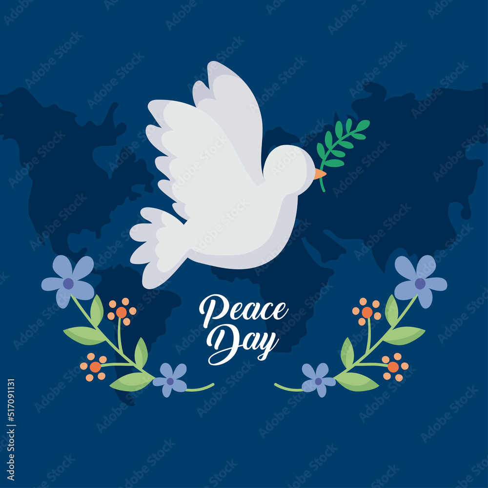 Sticker peace day lettering postcard