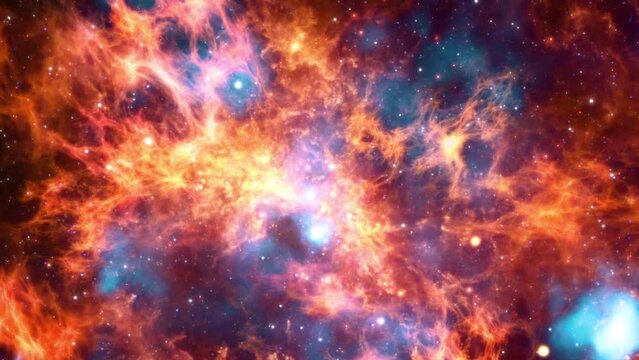 Space Interstellar  travel universe to 30 Doradus in the Large Magellanic cloud nebula galaxy.  4K 3D Outer Space exploration abstract background concept. 