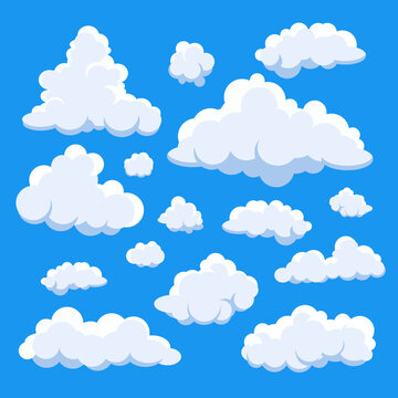 cloud vector collection in cute style. isolated in the blue sky, white clouds vector illustration